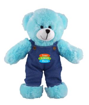 Soft Plush Stuffed Blue Bear in Denim Overall 8"