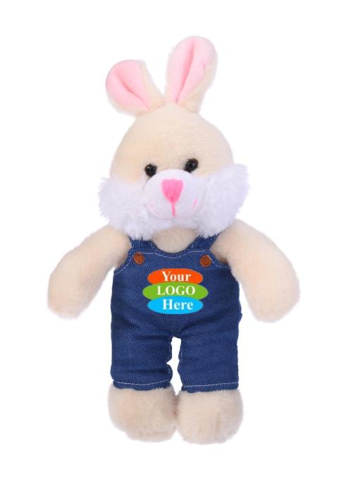 Soft Plush Bunny in Denim Overall 8"