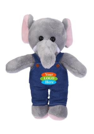 Soft Plush Stuffed Elephant in Denim Overall 8"