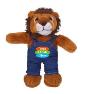 Soft Plush Stuffed Lion in Denim Overall 8"