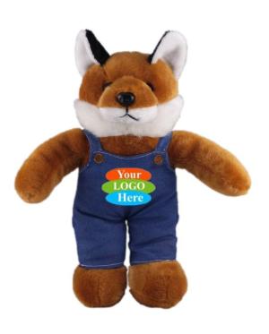 Soft Plush Stuffed Fox in Denim Overall 12"