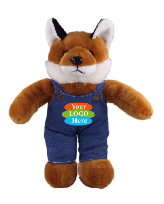 Soft Plush Stuffed Fox in Denim Overall 8"
