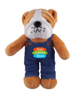 Soft Plush Stuffed Bulldog in Denim Overall 8"