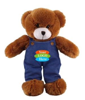 Soft Plush Stuffed Mocha Teddy Bear in Denim Overall 12"