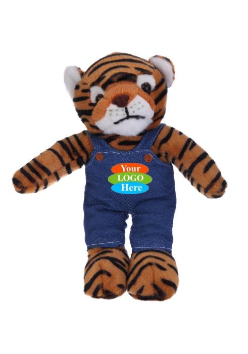 Soft Plush Stuffed Tiger in Denim Overall 8"