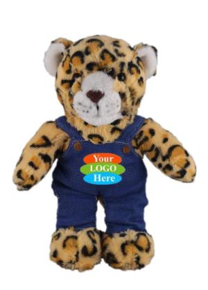 Soft Plush Stuffed Leopard in Denim Overall 12"