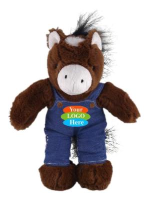 Soft Plush Stuffed Horse in Denim Overall 8"