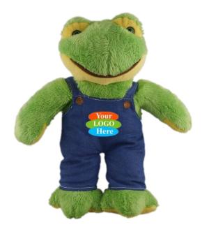 Soft Plush Stuffed Frog in Denim Overall 8"