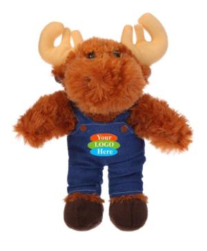 Soft Plush Stuffed Moose in Denim Overall 8"