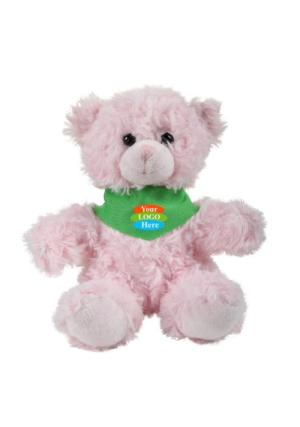 Soft Plush Pink Curly Sitting Bear With Bandana 6"