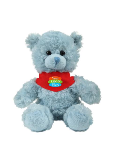 Soft Plush Blue Curly Sitting Bear With Bandana 6"