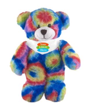 Soft Plush Stuffed Tie Dye Bear With Bandana 12"