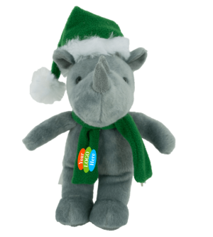 Rhino With Christmas Hat and Scarf 8"