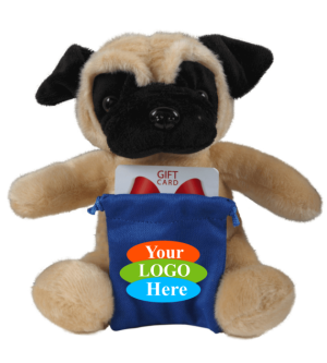 Soft Plush Pug With Gift Card Sack 8"