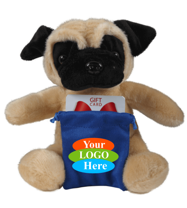 Soft Plush Pug With Gift Card Sack 8"