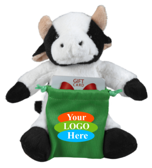 Soft Plush Cow With Gift Card Sack 8"