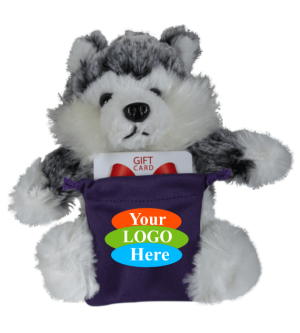Soft Plush Husky With Gift Card Sack 8"