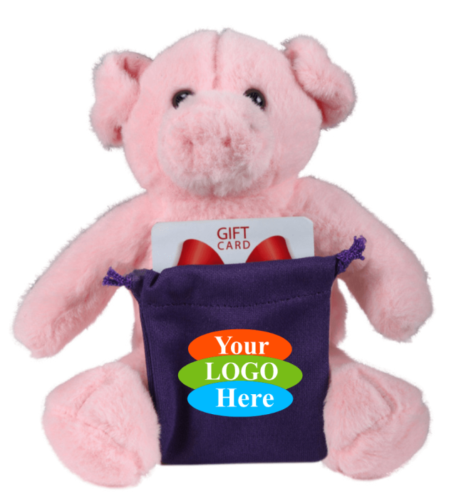 Soft Plush Pig With Gift Card Sack 8"