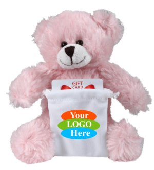 Soft Plush Pink Bear With Gift Card Sack 8"