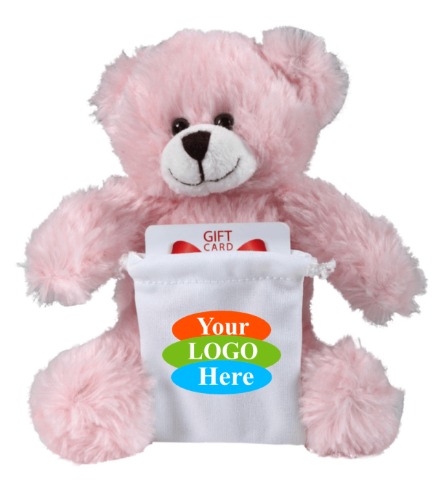 Soft Plush Pink Bear With Gift Card Sack 8"