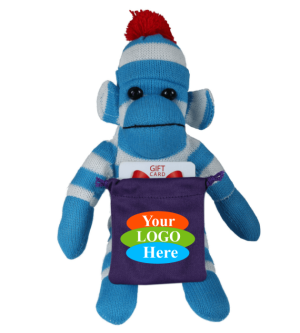 Soft Plush Blue Sock Monkey With Gift Card Sack 10"