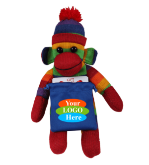 Soft Plush Rainbow Sock Monkey With Gift Card Sack 10"
