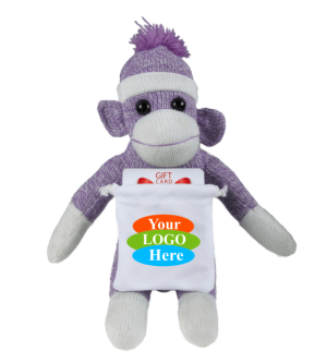 Soft Plush Purple Sock Monkey With Gift Card Sack 10"