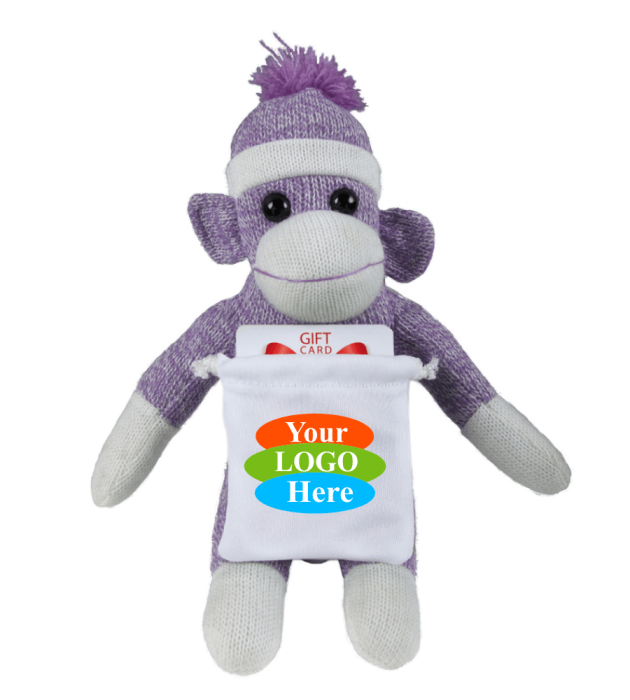 Soft Plush Purple Sock Monkey With Gift Card Sack 10"