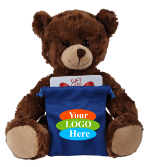 Soft Plush Chocolate Curly Sitting Bear with gift card sack 6"