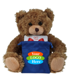 Soft Plush Mocha Curly Sitting Bear with gift card sack 6"