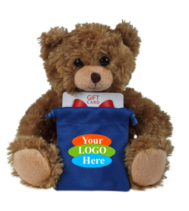 Soft Plush Mocha Curly Sitting Bear with gift card sack 6"