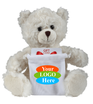 Soft Plush Cream Curly Sitting Bear with gift card sack 6"
