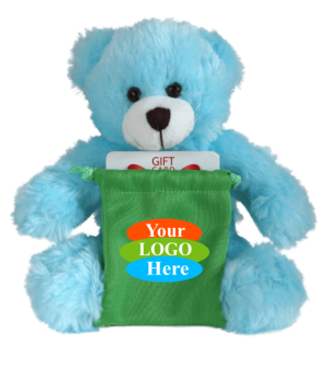 Soft Plush Blue Bear with Gift Card Sack 8"