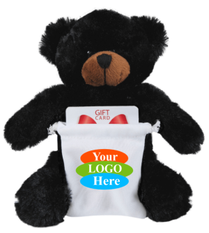 Soft Plush Black Bear with Gift Card Sack 8"