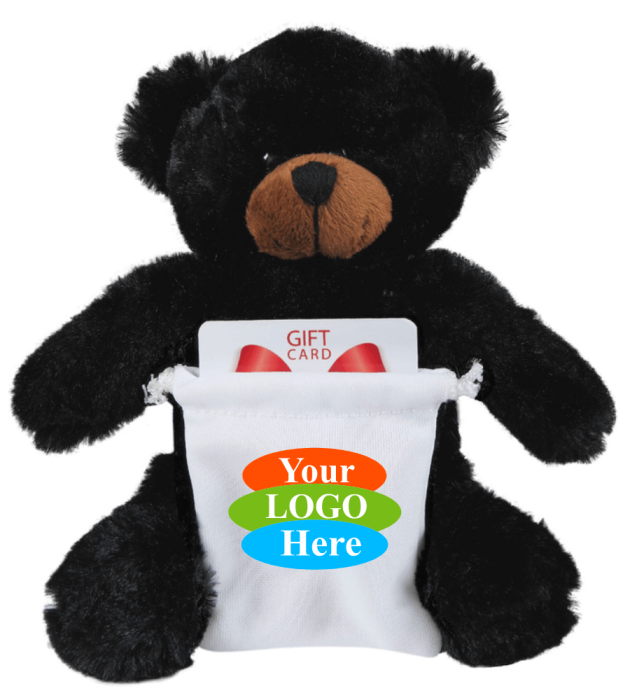 Soft Plush Black Bear with Gift Card Sack 8"