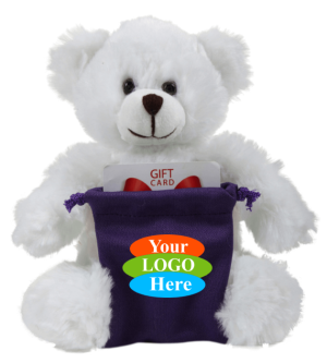 Soft Plush  White Bear With Gift Card Sack 8"