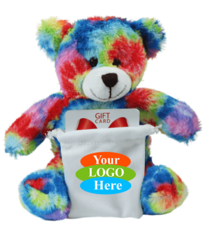 Soft Plush Tie Dye Bear with gift card sack 8"