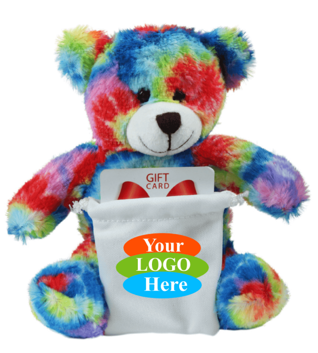 Soft Plush Tie Dye Bear with gift card sack 8"