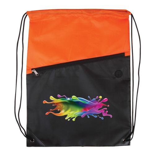 Two-Tone Poly Drawstring Backpack with Zipper